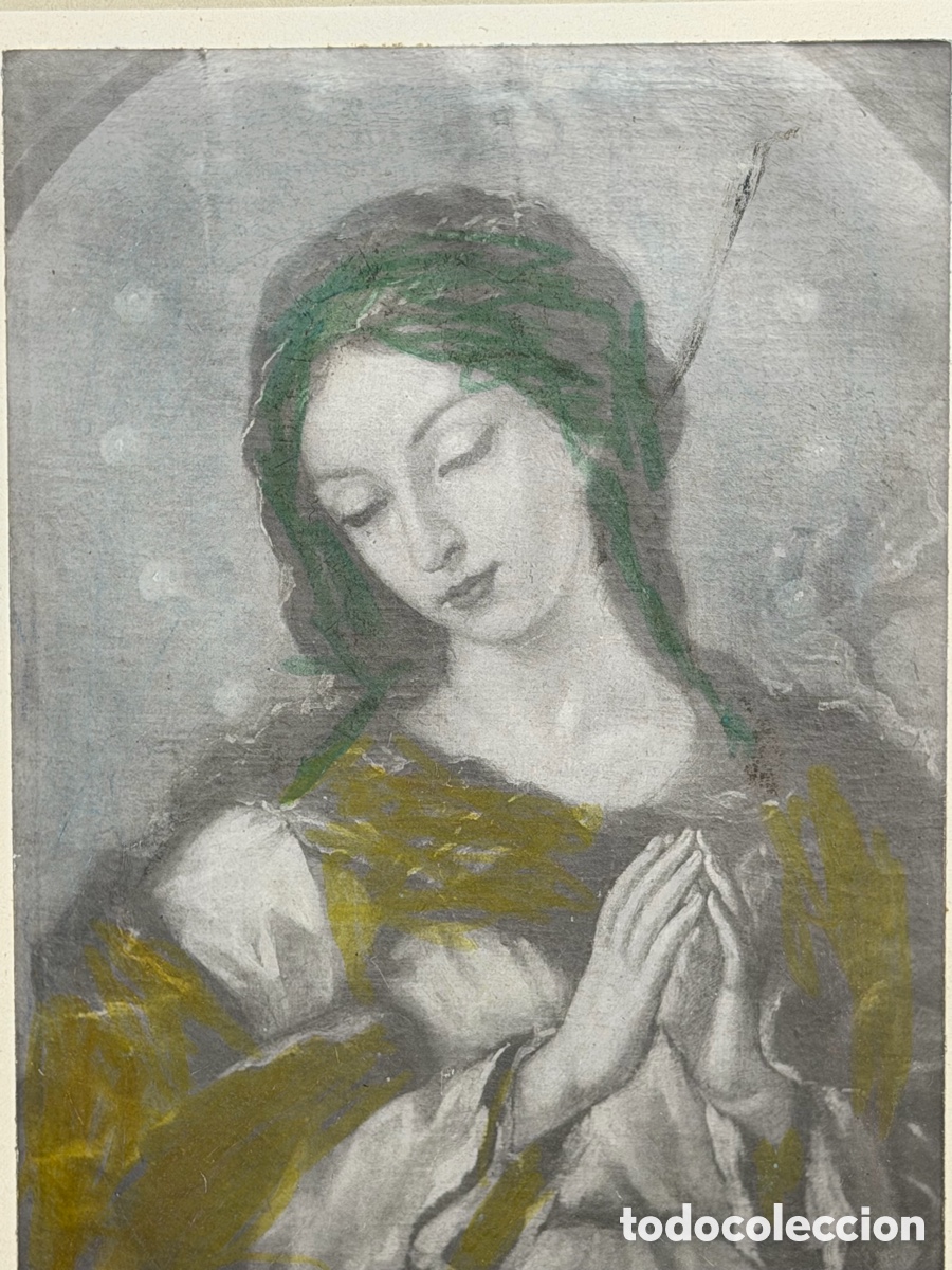 Antig&uuml;edades: Retrato de La Virgen Pintado y Enmarcado - Foto 5