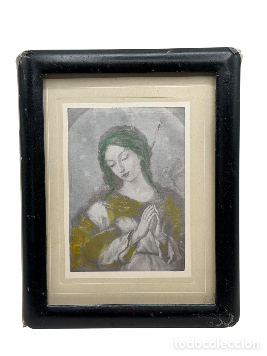 Antig&uuml;edades: Retrato de La Virgen Pintado y Enmarcado - Foto 1