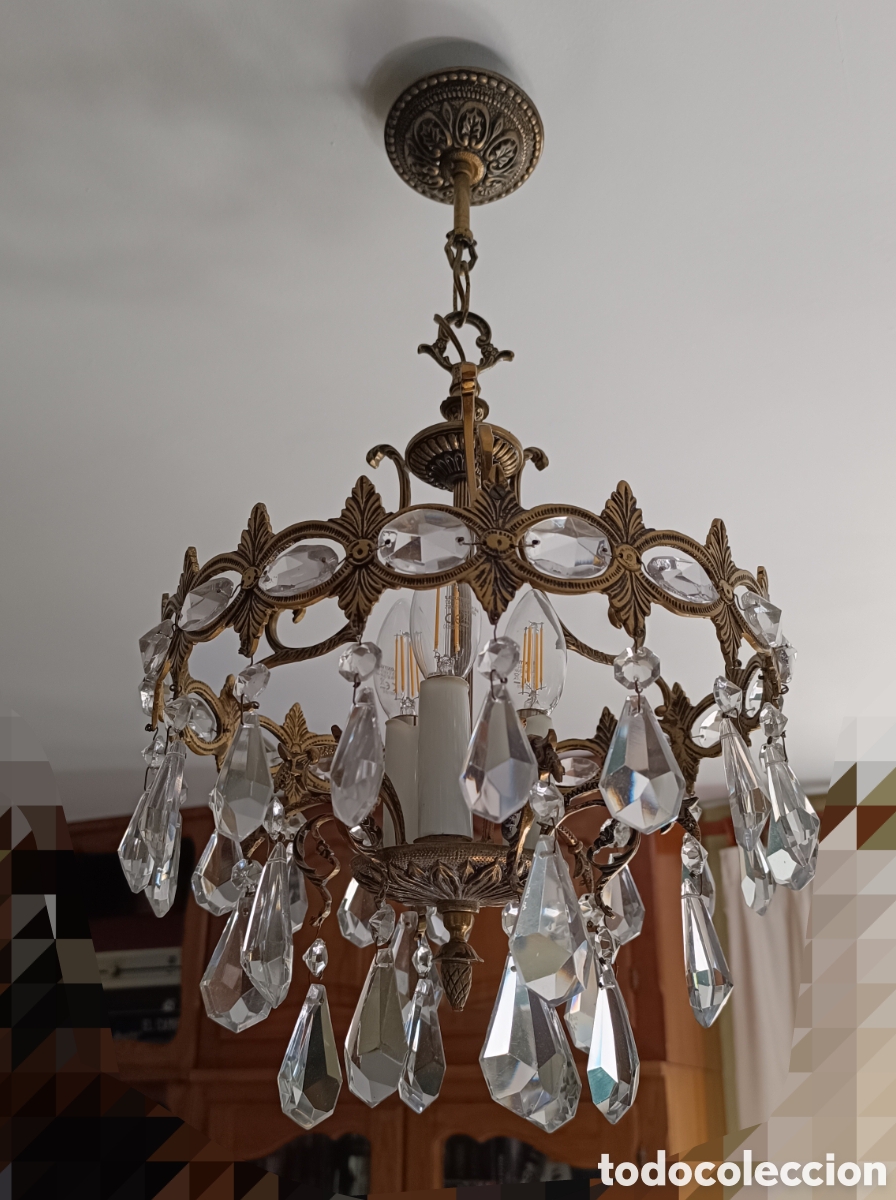Antig&uuml;edades: L&aacute;mpara de techo bronce y cristal de roca - Foto 2