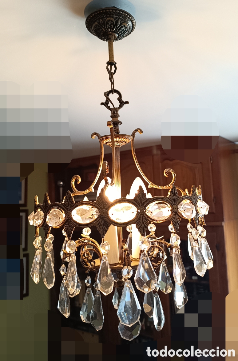 Antig&uuml;edades: L&aacute;mpara de techo bronce y cristal de roca - Foto 3