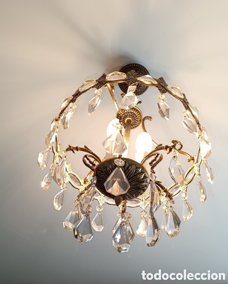 Antig&uuml;edades: L&aacute;mpara de techo bronce y cristal de roca - Foto 4