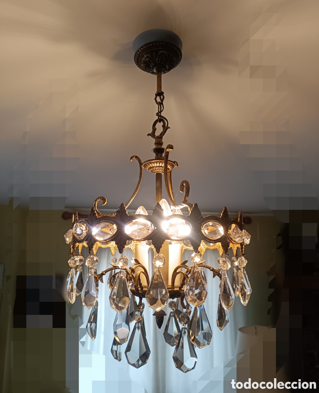 Antig&uuml;edades: L&aacute;mpara de techo bronce y cristal de roca - Foto 11