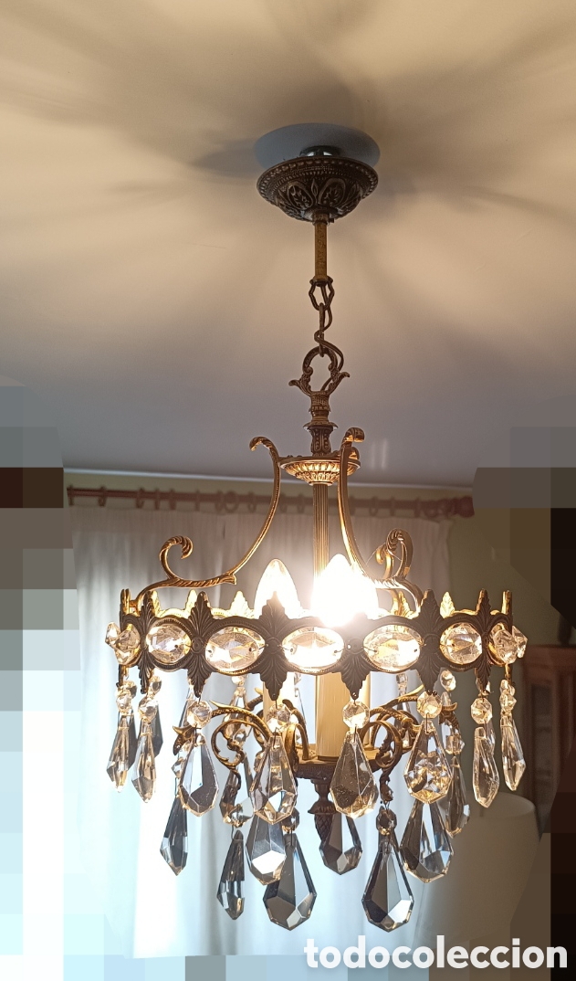 Antig&uuml;edades: L&aacute;mpara de techo bronce y cristal de roca - Foto 12