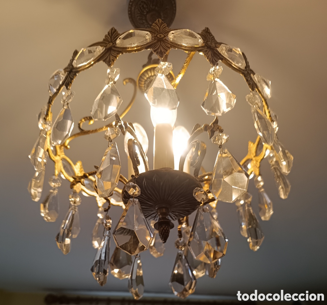 Antig&uuml;edades: L&aacute;mpara de techo bronce y cristal de roca - Foto 14