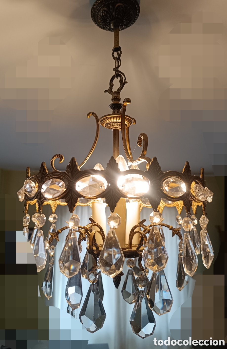 Antig&uuml;edades: L&aacute;mpara de techo bronce y cristal de roca - Foto 15
