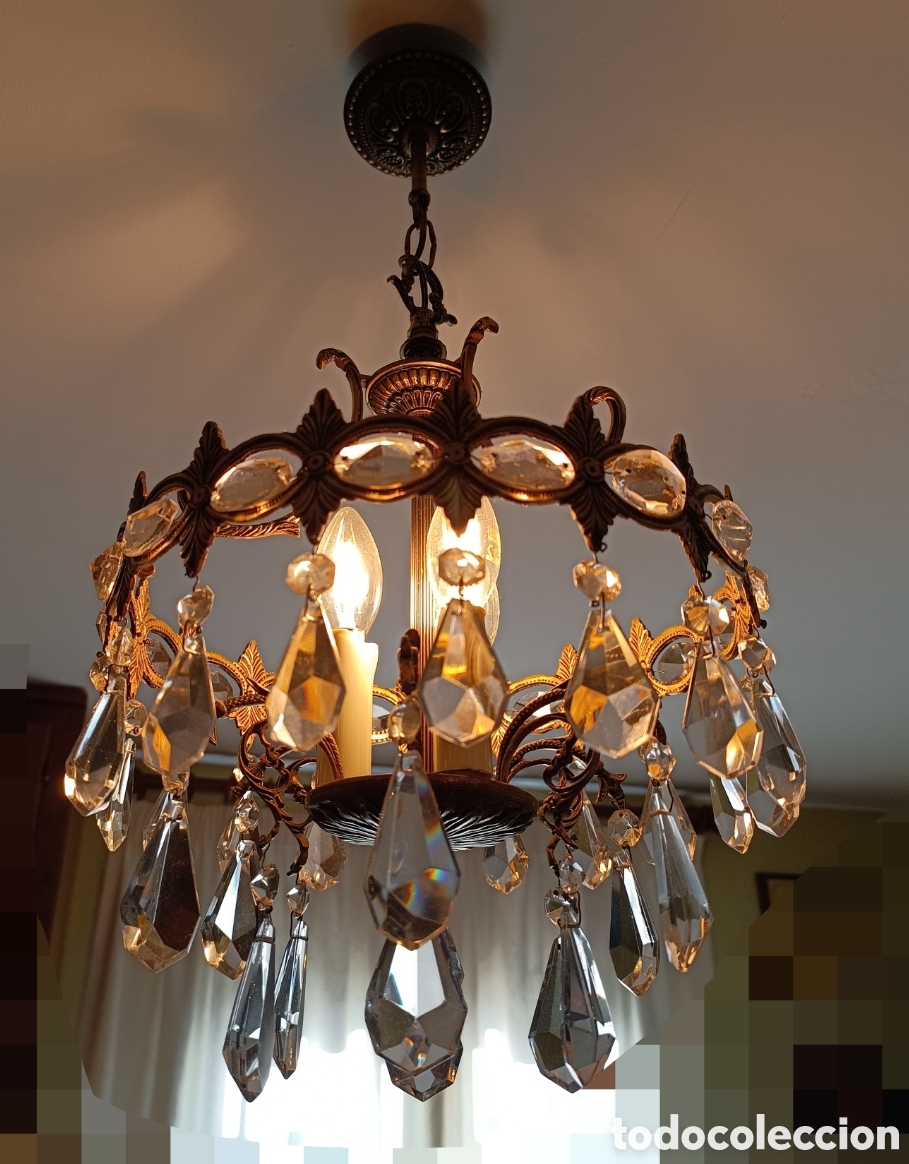 Antig&uuml;edades: L&aacute;mpara de techo bronce y cristal de roca - Foto 1