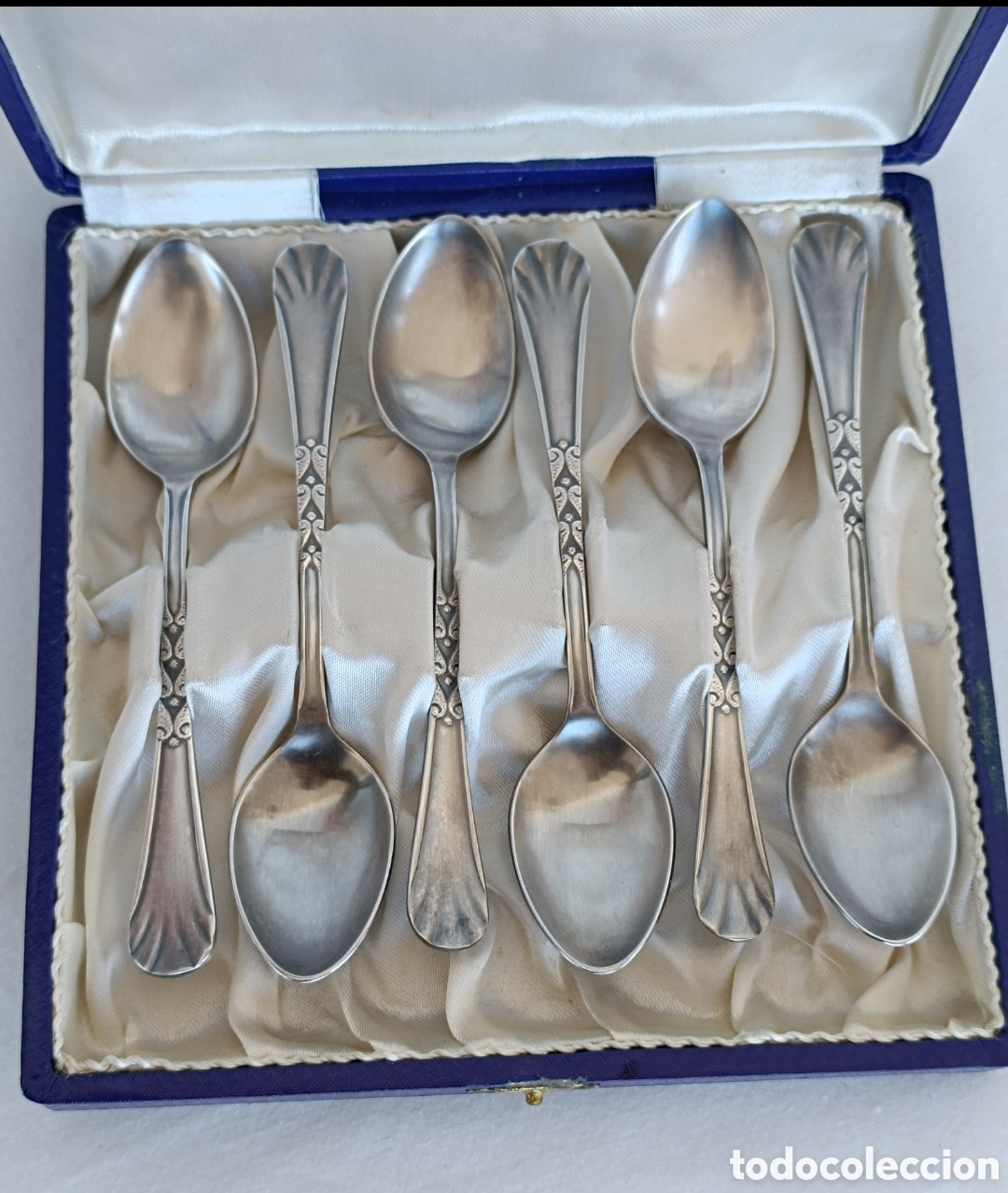 Antig&uuml;edades: Antiguo estuche de 6 Cucharas Postre Plata - Foto 2