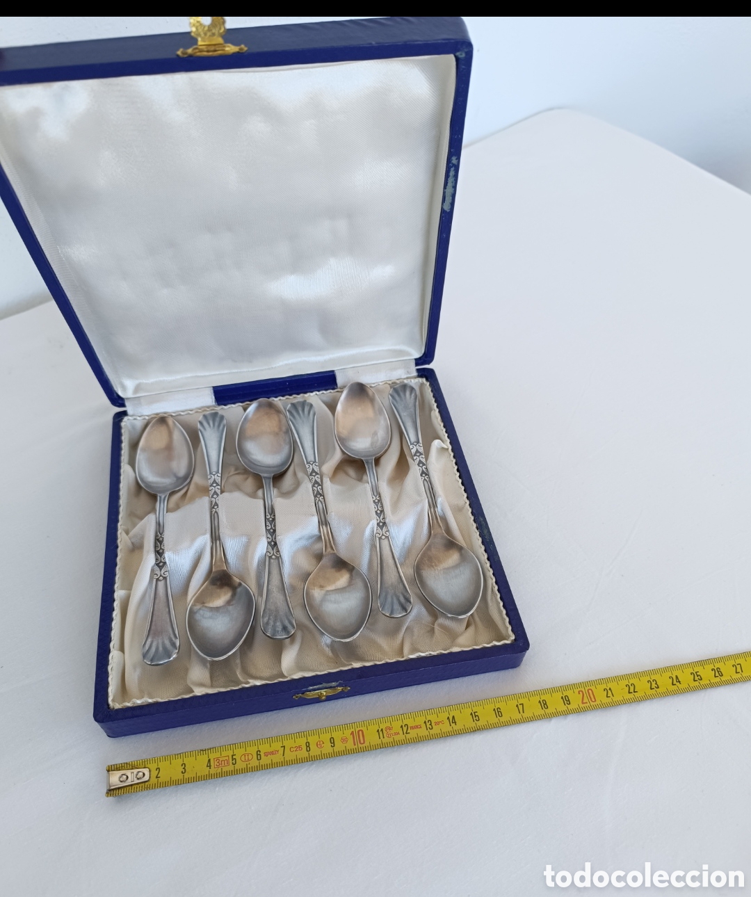 Antig&uuml;edades: Antiguo estuche de 6 Cucharas Postre Plata - Foto 4