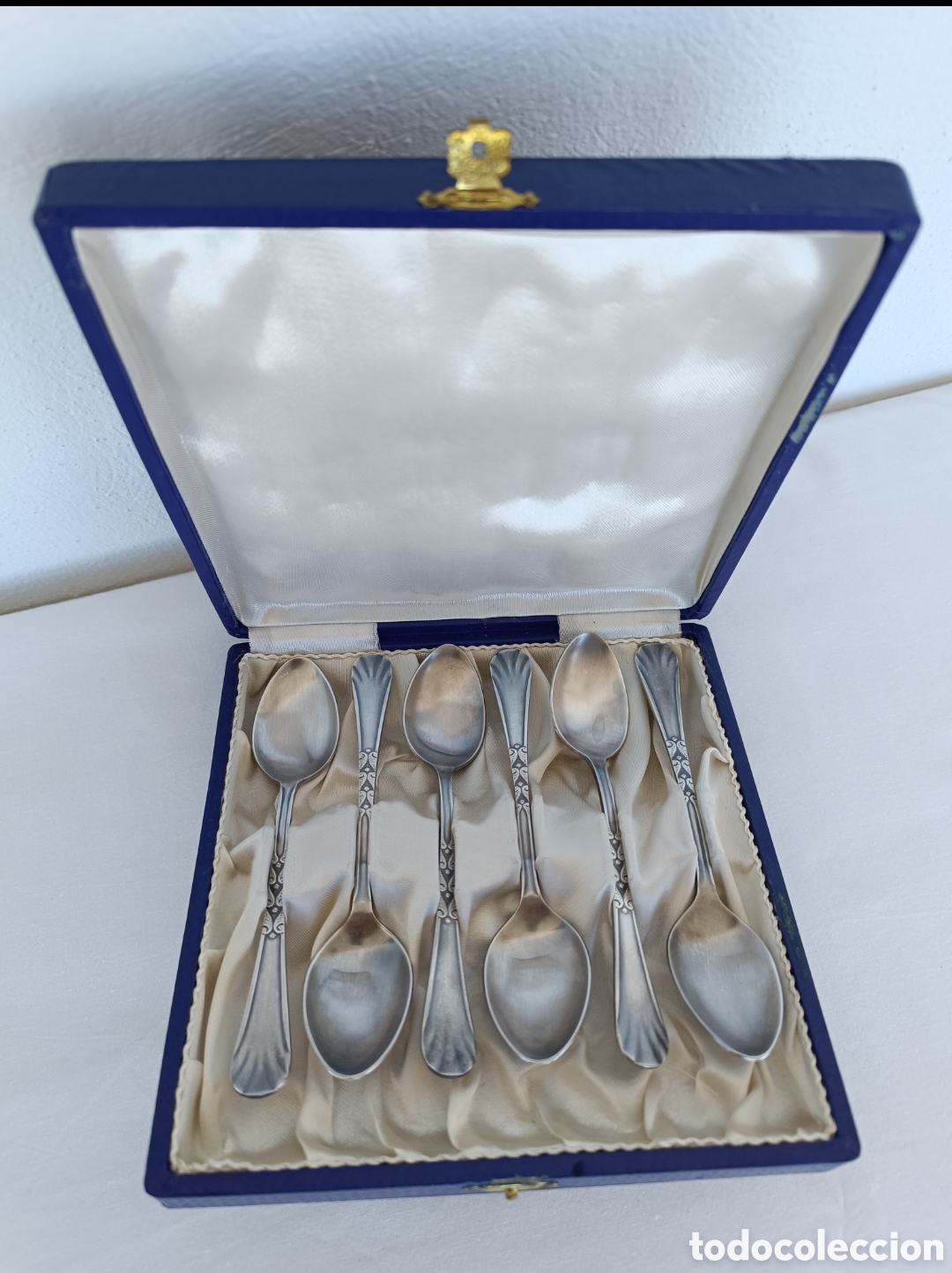 Antig&uuml;edades: Antiguo estuche de 6 Cucharas Postre Plata - Foto 6