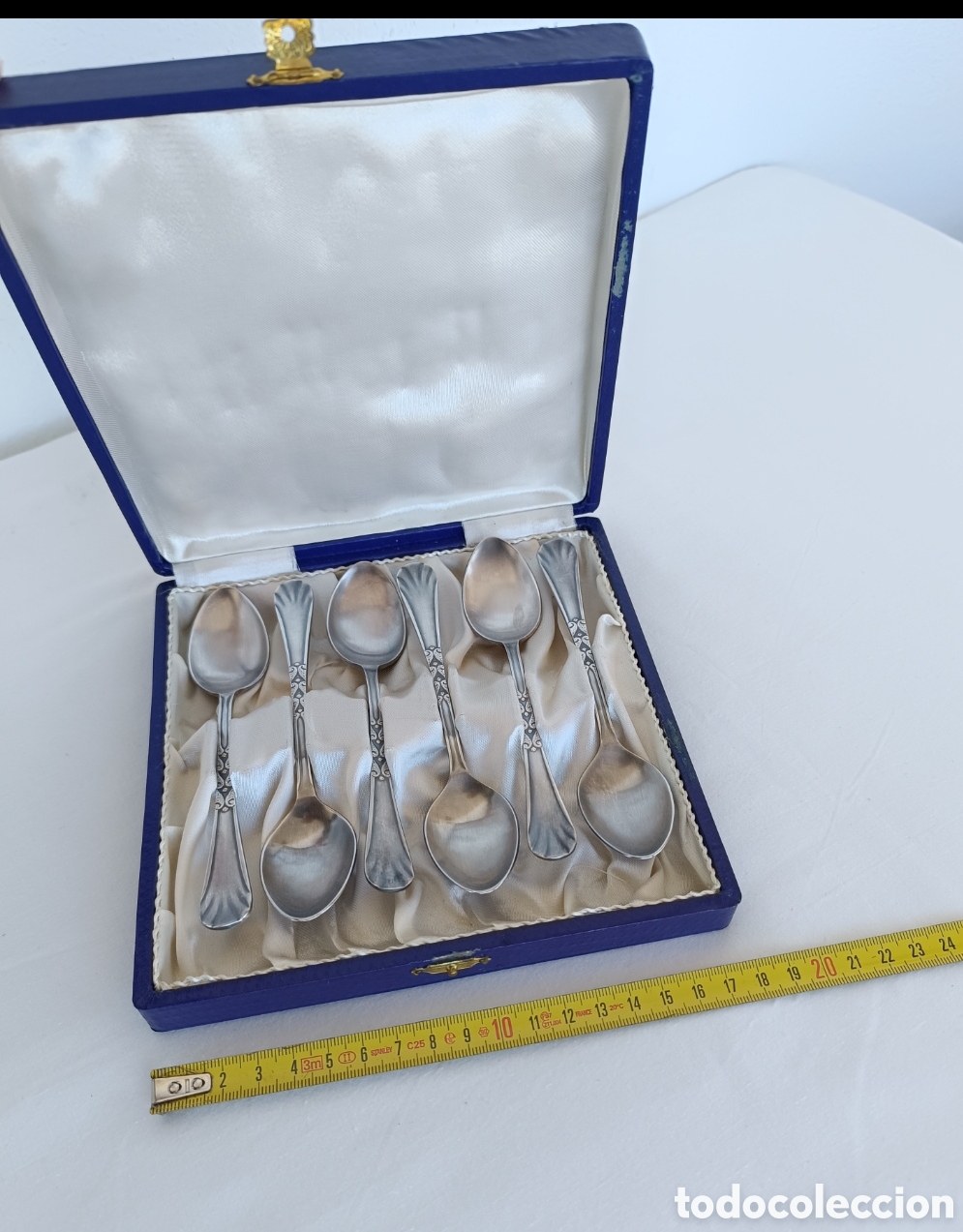 Antig&uuml;edades: Antiguo estuche de 6 Cucharas Postre Plata - Foto 7