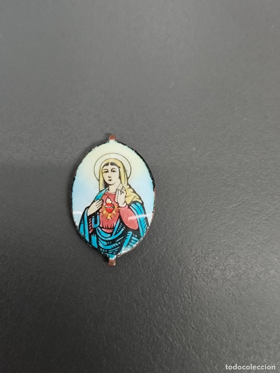 Antig&uuml;edades: Antiguo Esmalte Virgen y Sagrado Coraz&oacute;n. - Foto 2