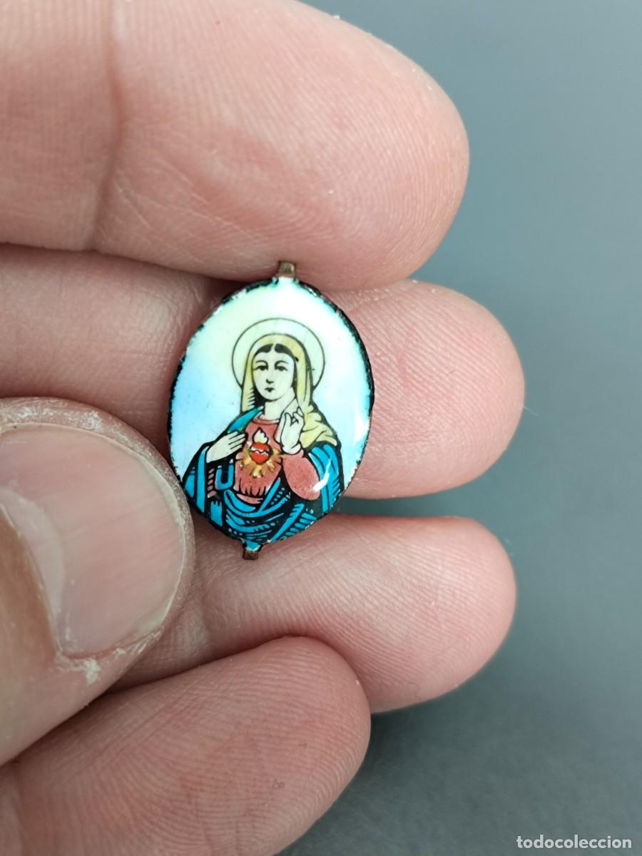 Antig&uuml;edades: Antiguo Esmalte Virgen y Sagrado Coraz&oacute;n. - Foto 3