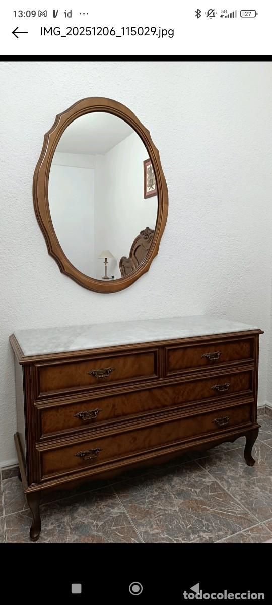 Antig&uuml;edades: Conjunto c&oacute;moda y espejo madera y m&aacute;rmol - Foto 1