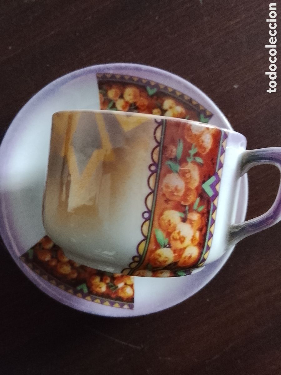 Antig&uuml;edades: Antiguo juego de taza y plato, a&ntilde;os 20-30.