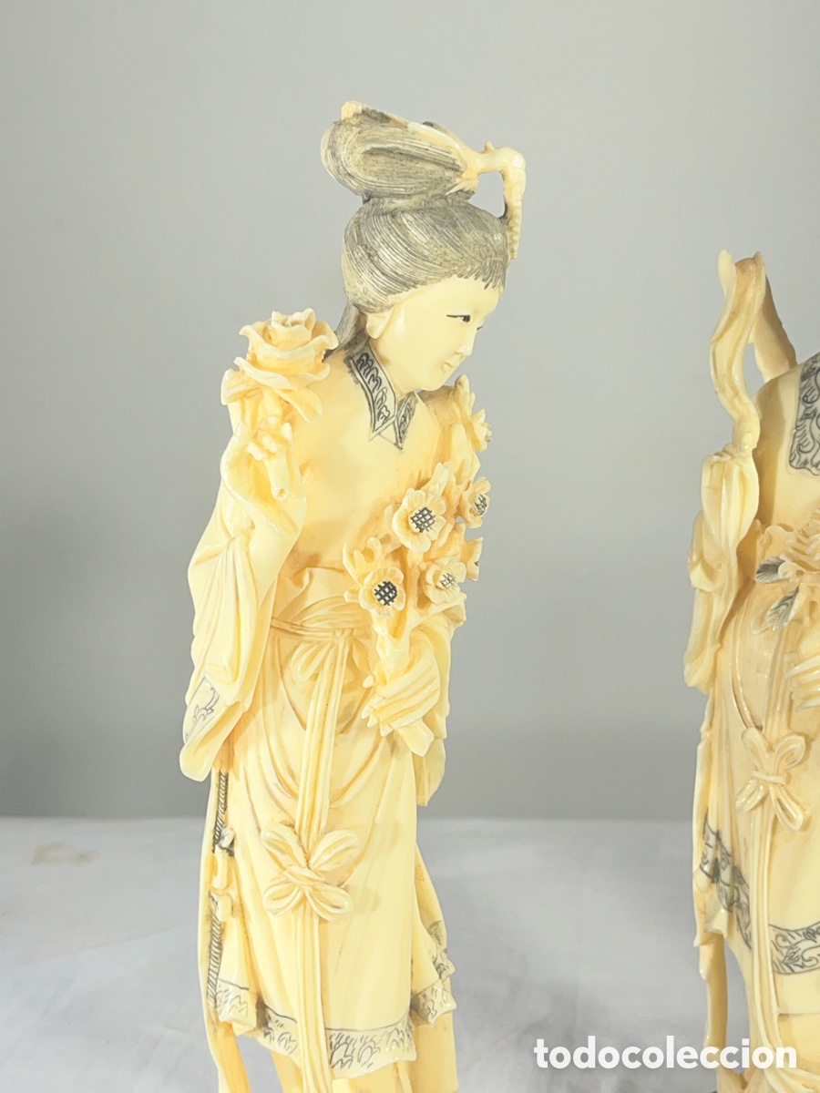 Antig&uuml;edades: Conjunto de 4 figuras de Geishas - S&iacute;mil Marfil - Foto 2