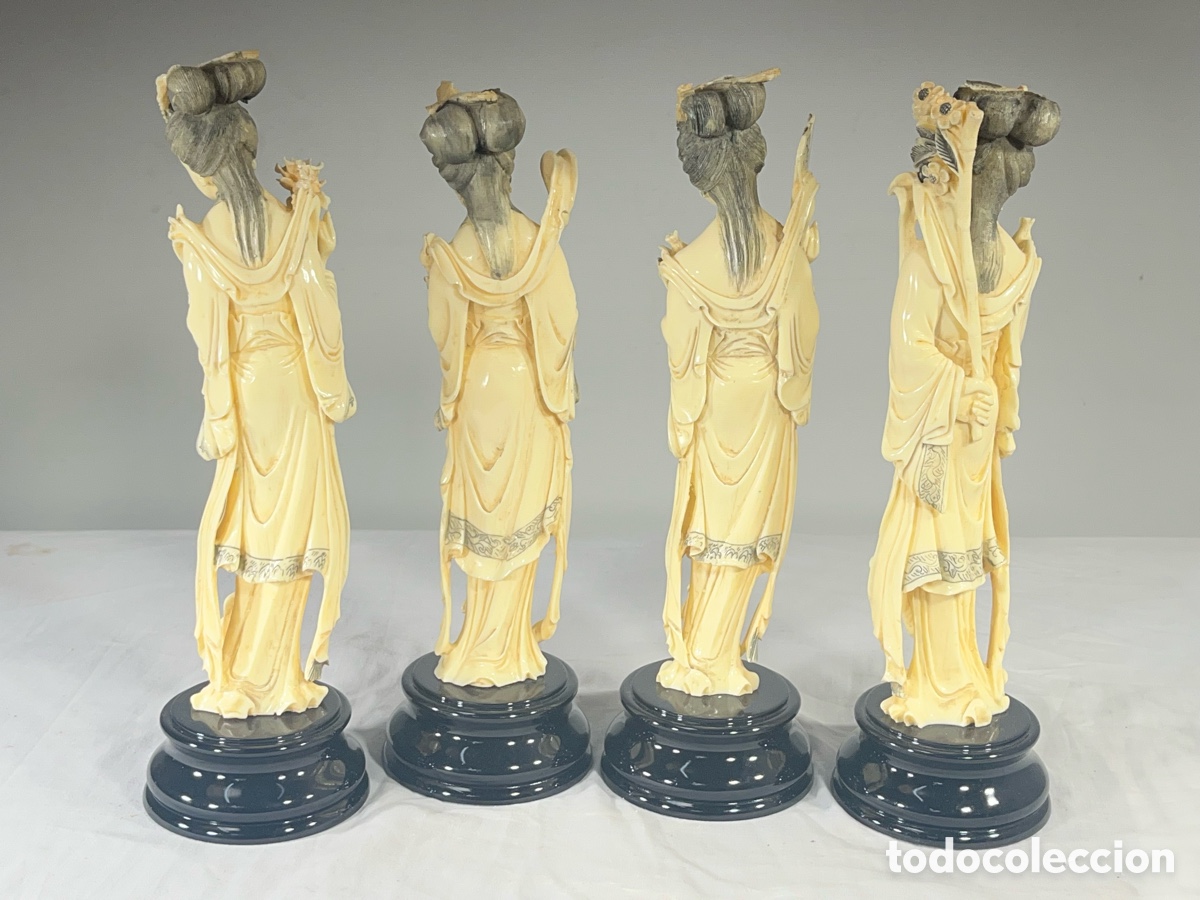 Antig&uuml;edades: Conjunto de 4 figuras de Geishas - S&iacute;mil Marfil - Foto 6