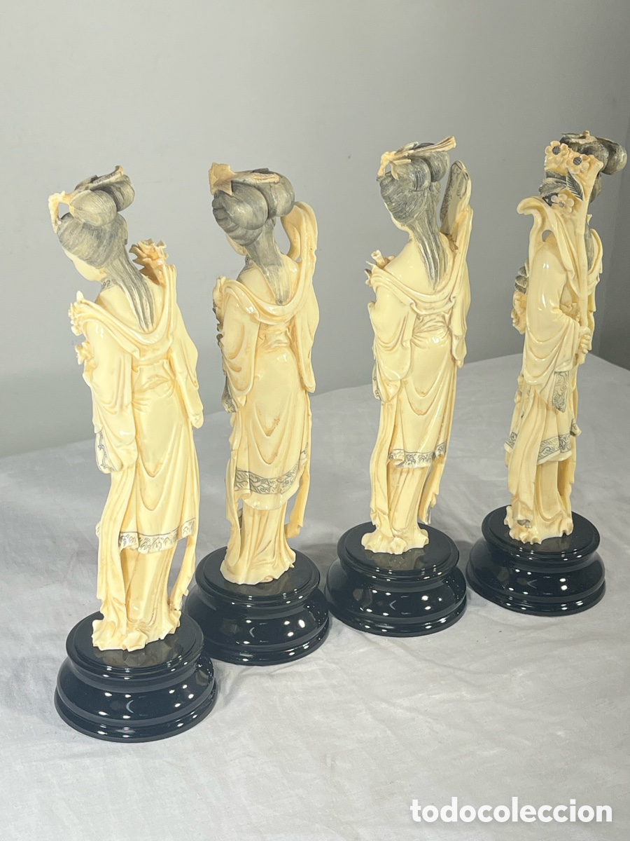 Antig&uuml;edades: Conjunto de 4 figuras de Geishas - S&iacute;mil Marfil - Foto 7
