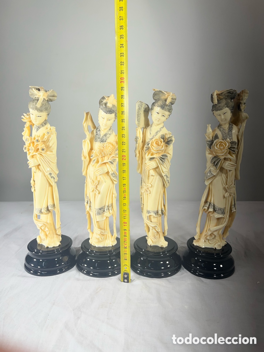 Antig&uuml;edades: Conjunto de 4 figuras de Geishas - S&iacute;mil Marfil - Foto 8