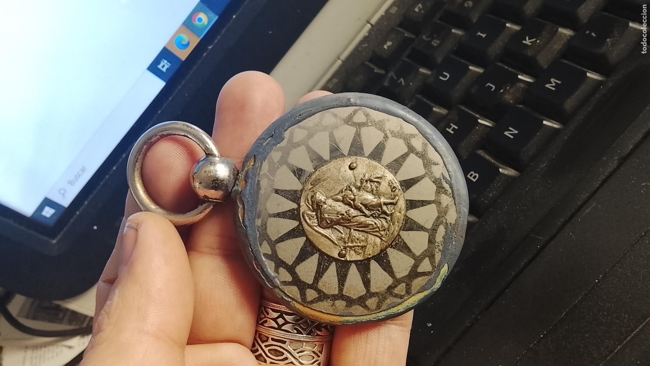 Antig&uuml;edades: DETENTE RELICARIO ANGEL DE LA GUARDA CUNA COCHECITO NI&Ntilde;O PLACA METAL