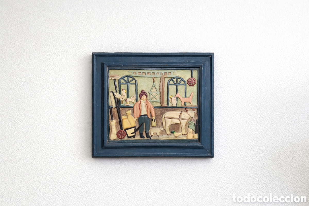 Antig&uuml;edades: cuadro tallado en madera origen canario hecho a mano