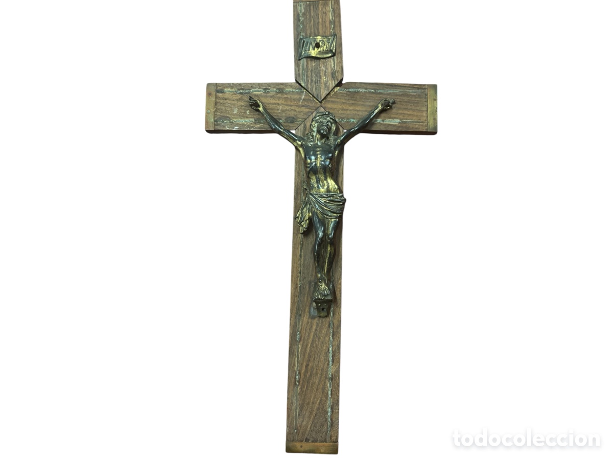 Antig&uuml;edades: Antiguo crucifijo de bronce - Foto 2