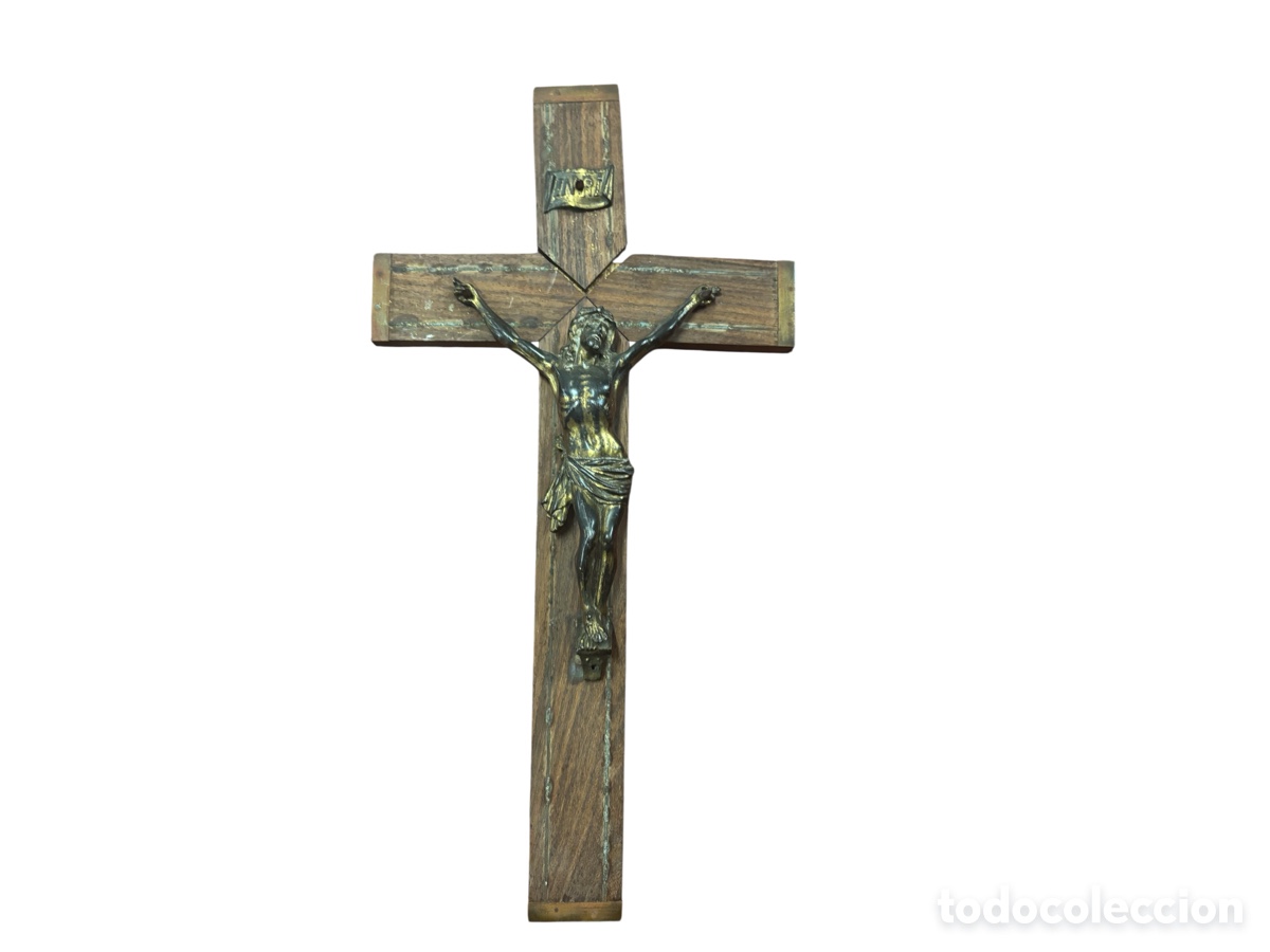 Antig&uuml;edades: Antiguo crucifijo de bronce - Foto 3
