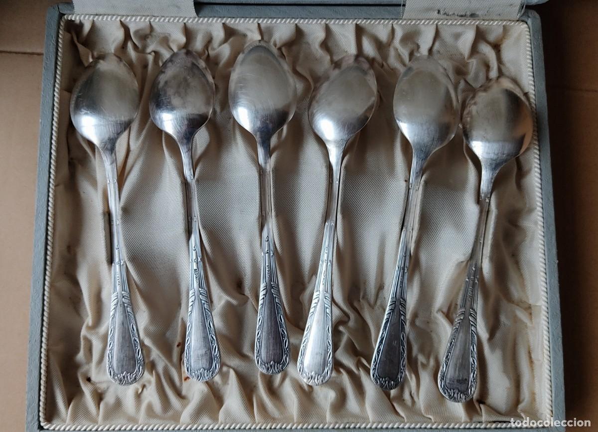 Antig&uuml;edades: Conjunto de 6 cucharas de postre de Alpaca - Foto 4
