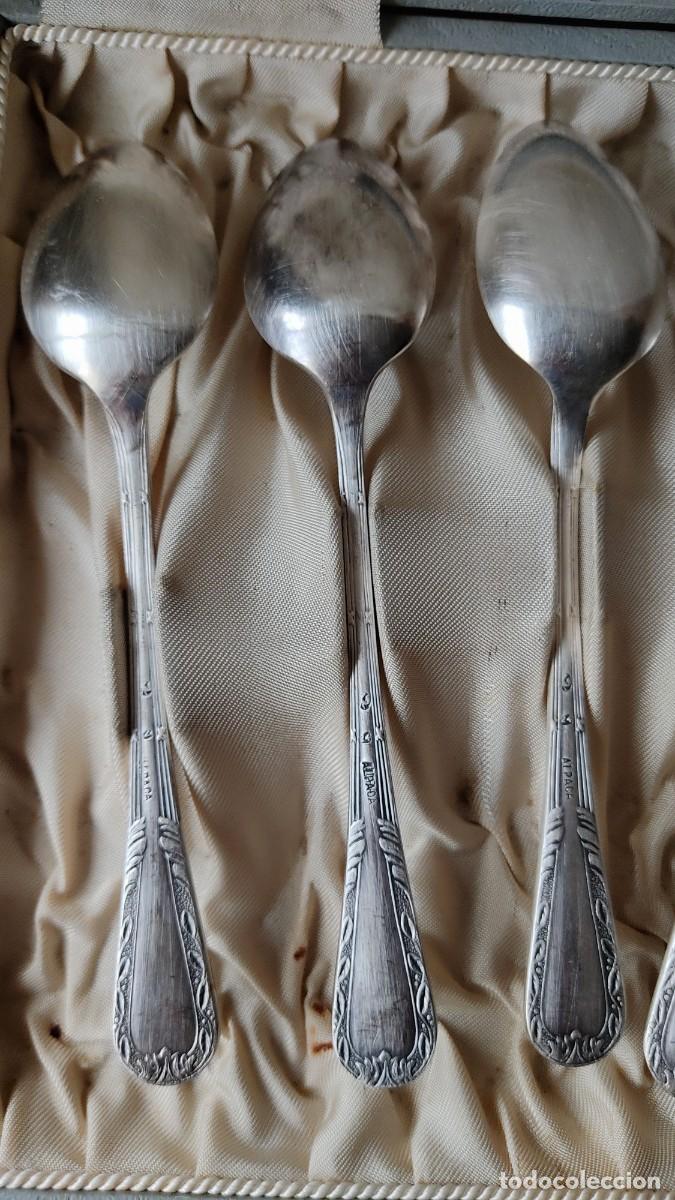 Antig&uuml;edades: Conjunto de 6 cucharas de postre de Alpaca - Foto 5
