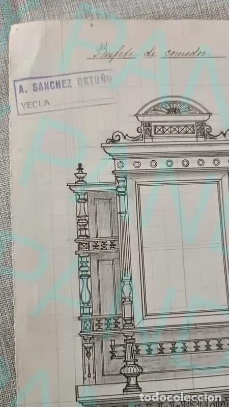 Antig&uuml;edades: Boceto de Bufete de Comedor (Siglo XIX) - Foto 2