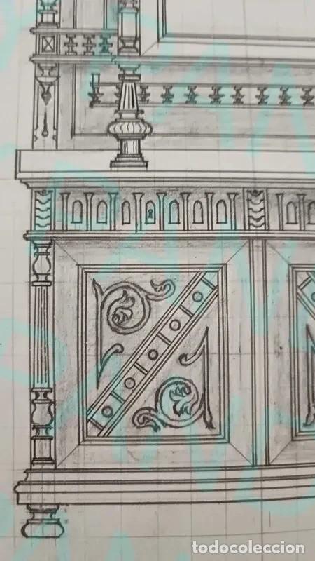 Antig&uuml;edades: Boceto de Bufete de Comedor (Siglo XIX) - Foto 3
