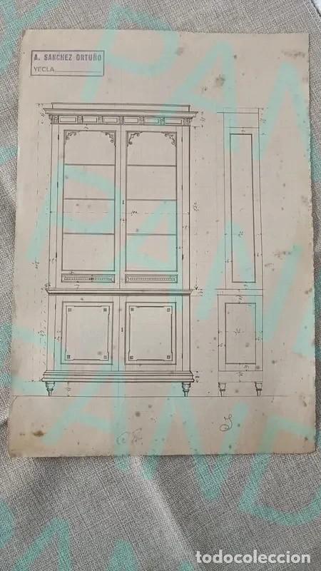 Antiguidades: Boceto Mueble-Librer&iacute;a de Madera (Siglo XIX)