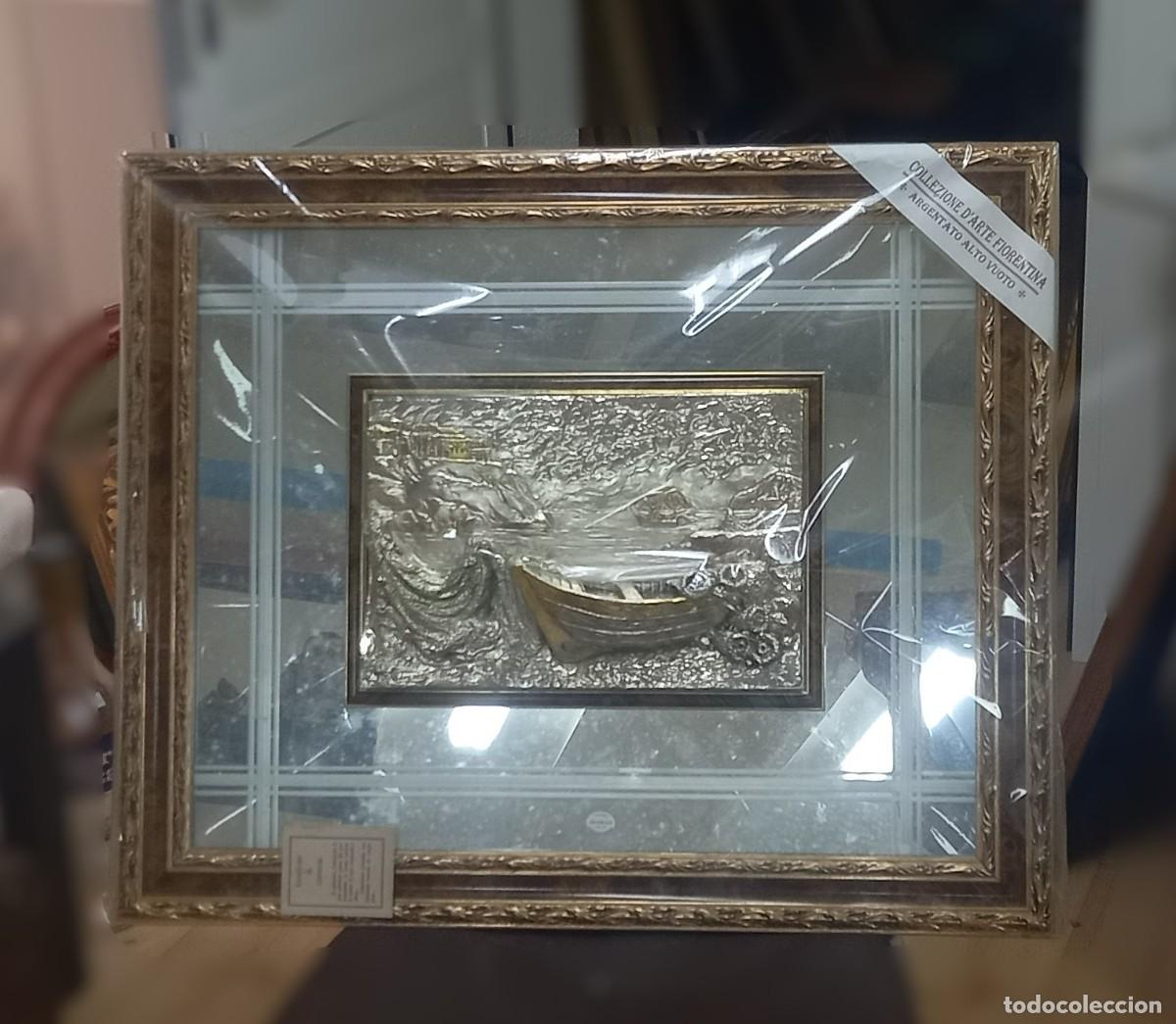 Antig&uuml;edades: Cuadro Espejo Vintage con Relieve de Plata 925 - Escena Marina Italiana