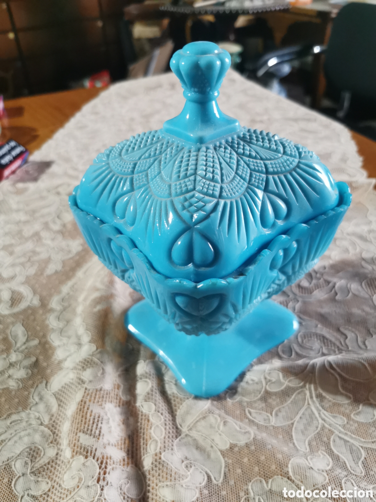 Antig&uuml;edades: Bombonera opalina isabelina 20 cm - Foto 1