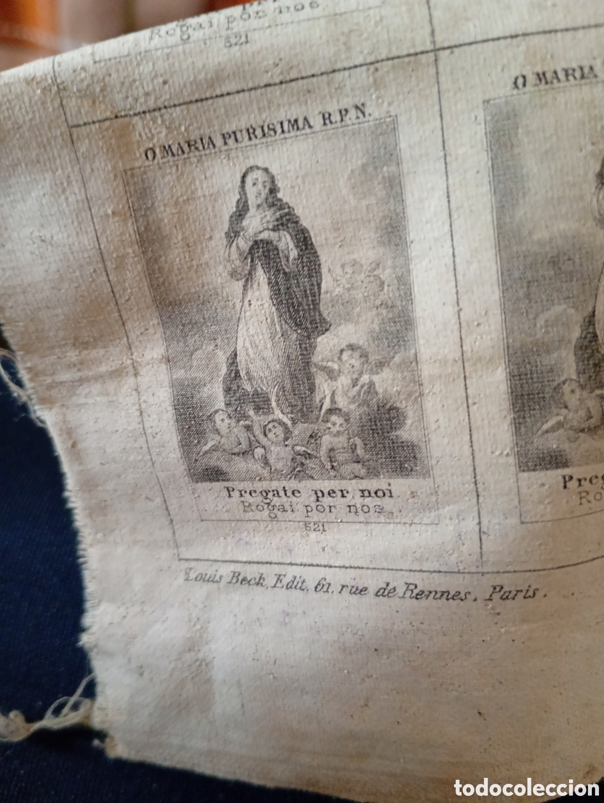 Antig&uuml;edades: Tela impresa con estampad de la pur&iacute;sima para escapularios - Foto 1