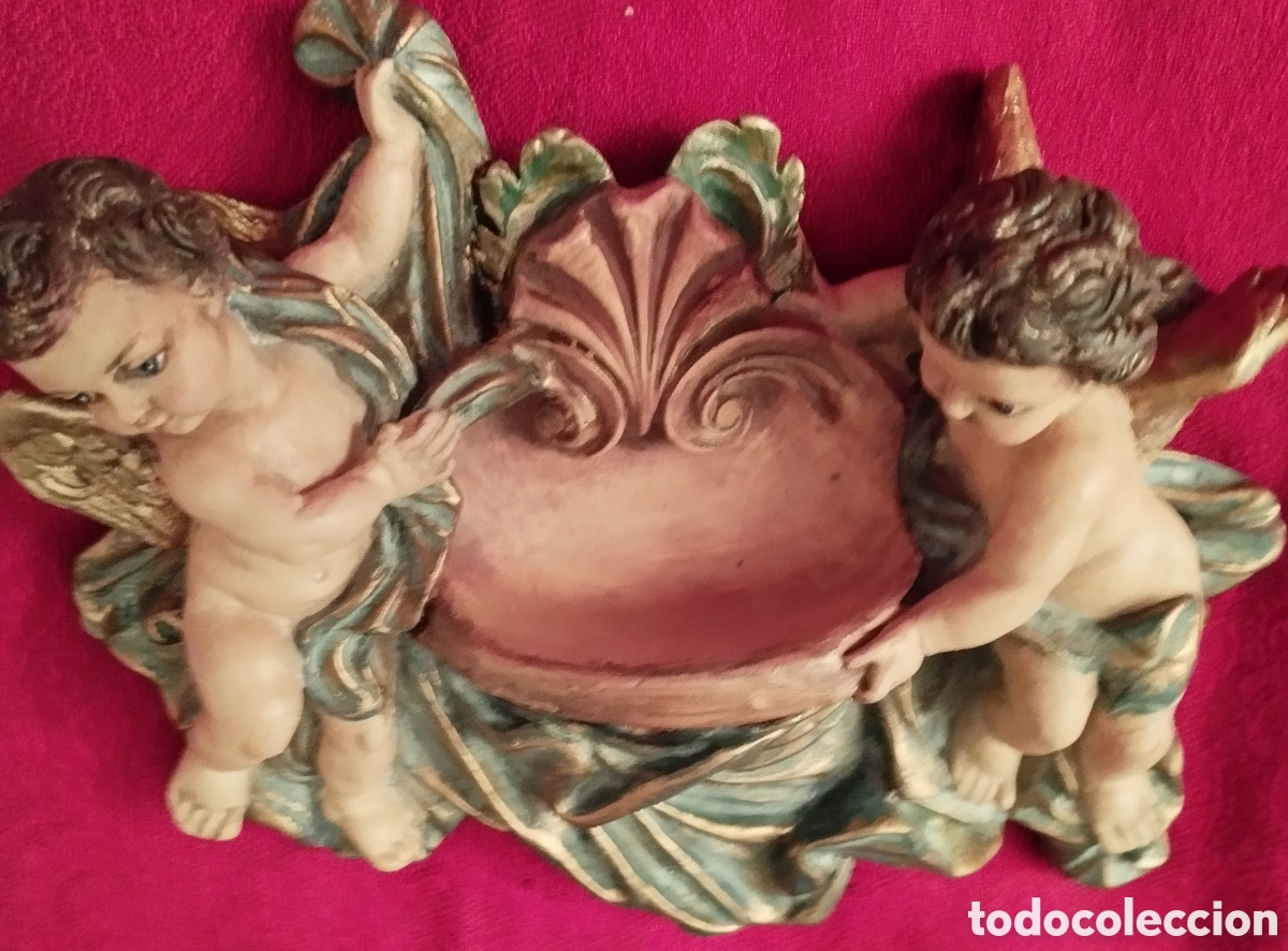 Antig&uuml;edades: Antigua Benditera Querubines. - Foto 2