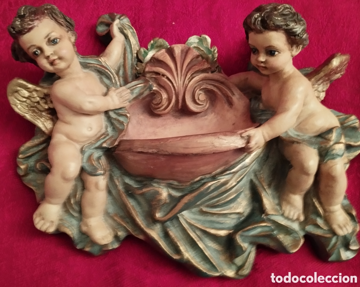 Antig&uuml;edades: Antigua Benditera Querubines. - Foto 1