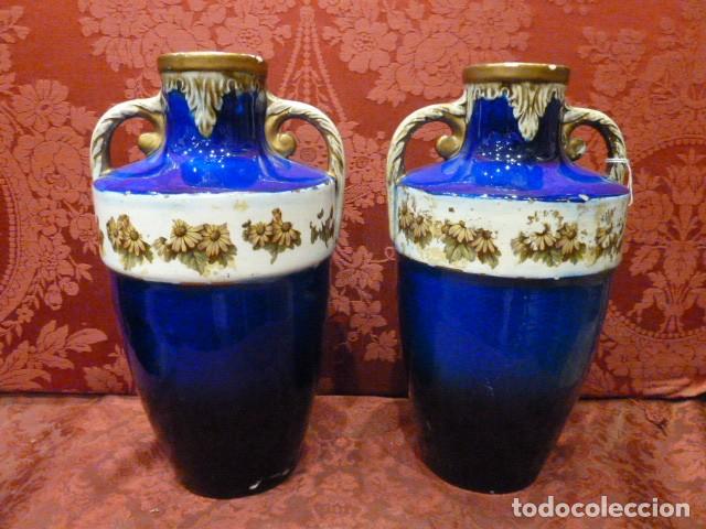 Antig&uuml;edades: Pareja jarrones &aacute;nforas azul cobalto - Foto 3