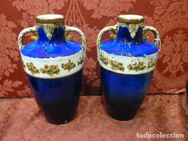 Antig&uuml;edades: Pareja jarrones &aacute;nforas azul cobalto - Foto 4