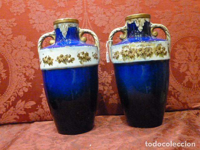 Antig&uuml;edades: Pareja jarrones &aacute;nforas azul cobalto - Foto 6