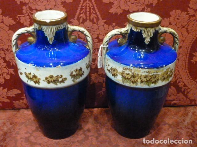 Antig&uuml;edades: Pareja jarrones &aacute;nforas azul cobalto - Foto 10