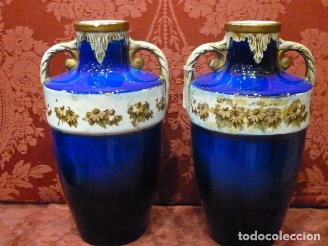 Antig&uuml;edades: Pareja jarrones &aacute;nforas azul cobalto - Foto 11