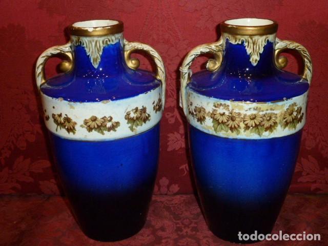 Antig&uuml;edades: Pareja jarrones &aacute;nforas azul cobalto - Foto 12