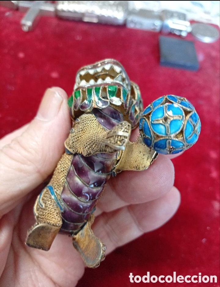 Antig&uuml;edades: Perro de foo en filigrana de plata y esmalte - Foto 6