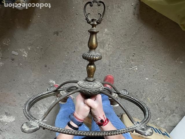 Antig&uuml;edades: PLAFON ANTIGUO BRONCE CON CRISTAL TALLADO - Foto 4