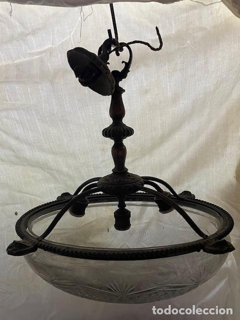 Antig&uuml;edades: PLAFON ANTIGUO BRONCE CON CRISTAL TALLADO - Foto 1