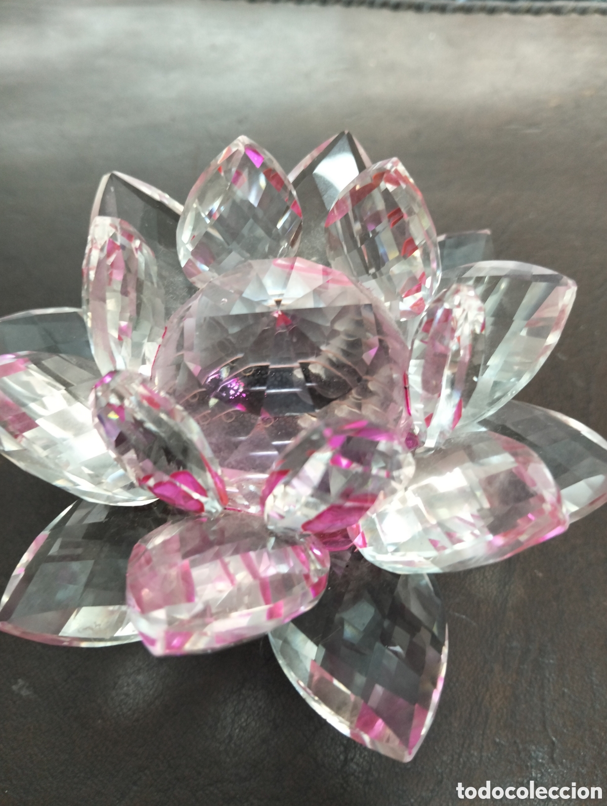 Antig&uuml;edades: Flor cristal loto con base plata - Foto 2