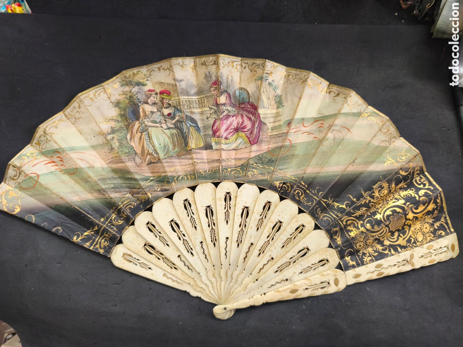 Antig&uuml;edades: Antiguo Abanico de hueso y papel