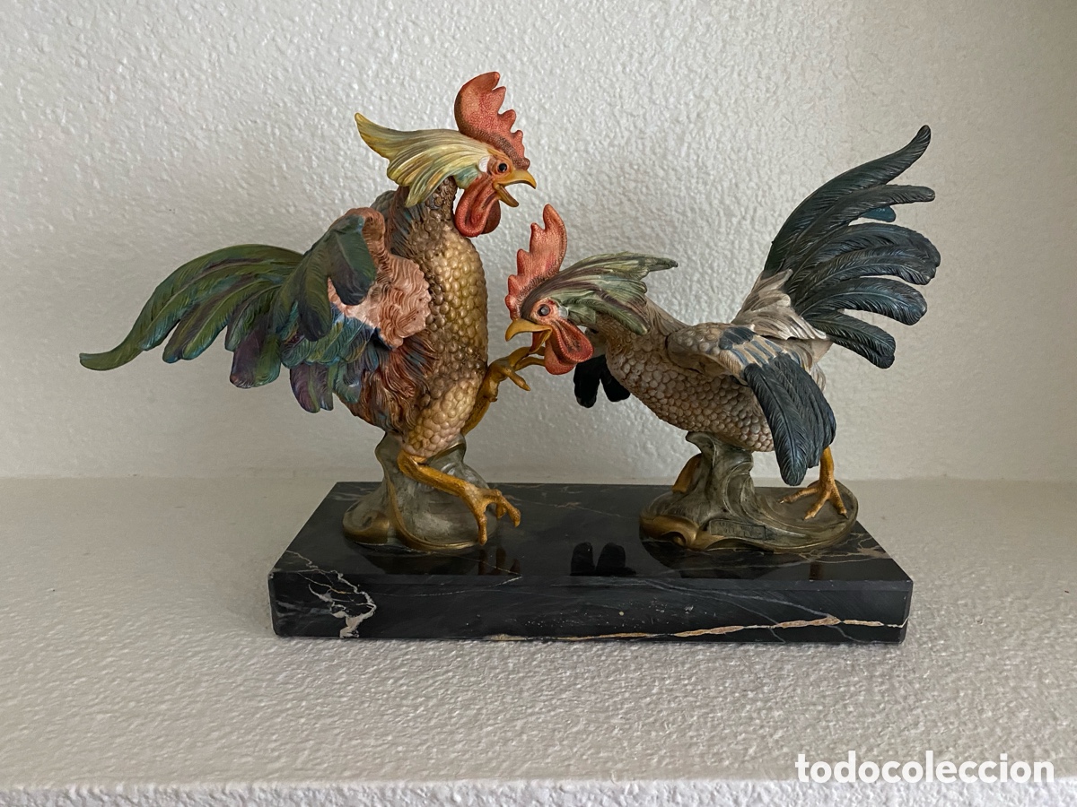 Antig&uuml;edades: Gallos sobre base de m&aacute;rmol - Foto 2