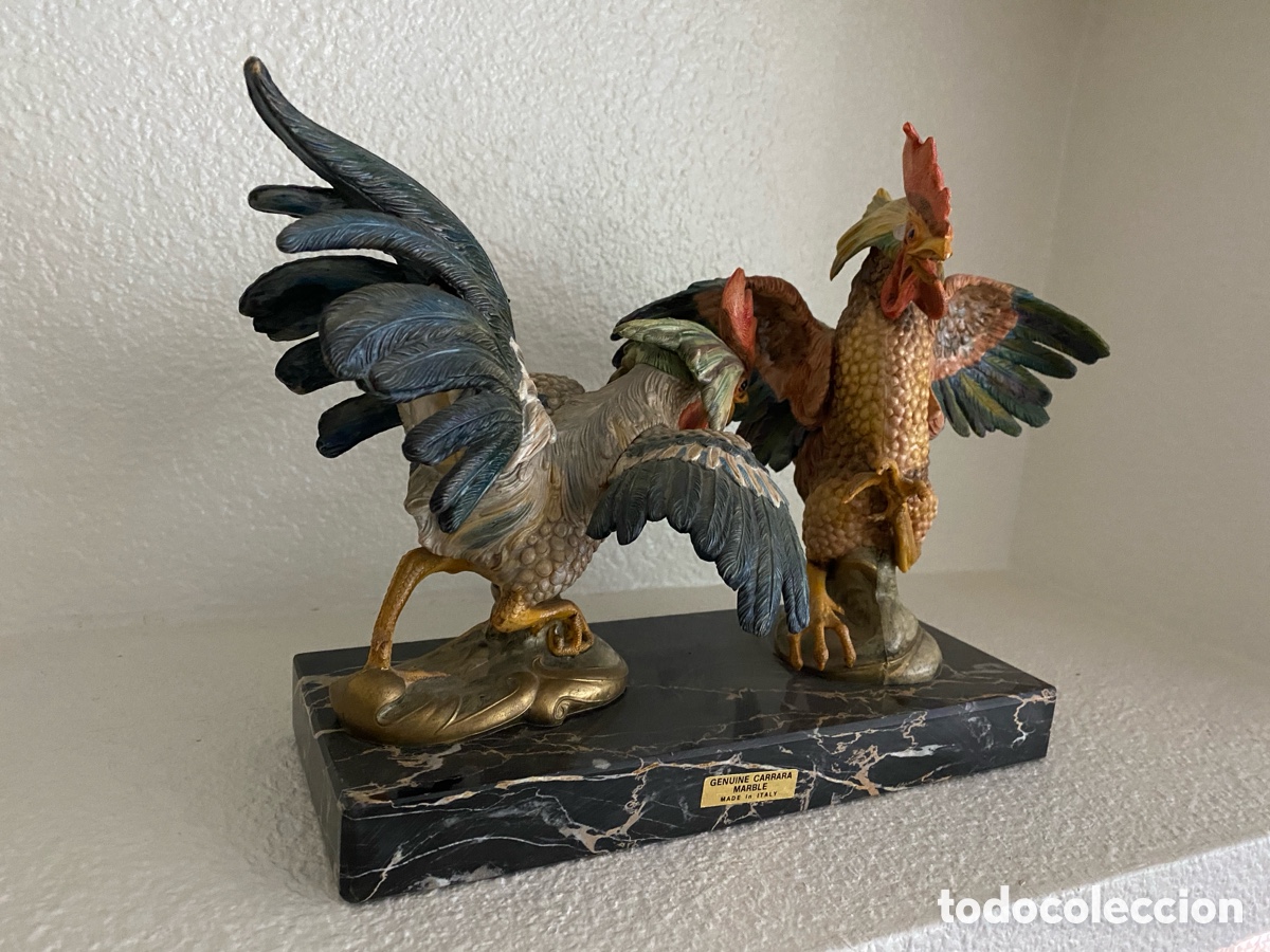 Antig&uuml;edades: Gallos sobre base de m&aacute;rmol - Foto 3