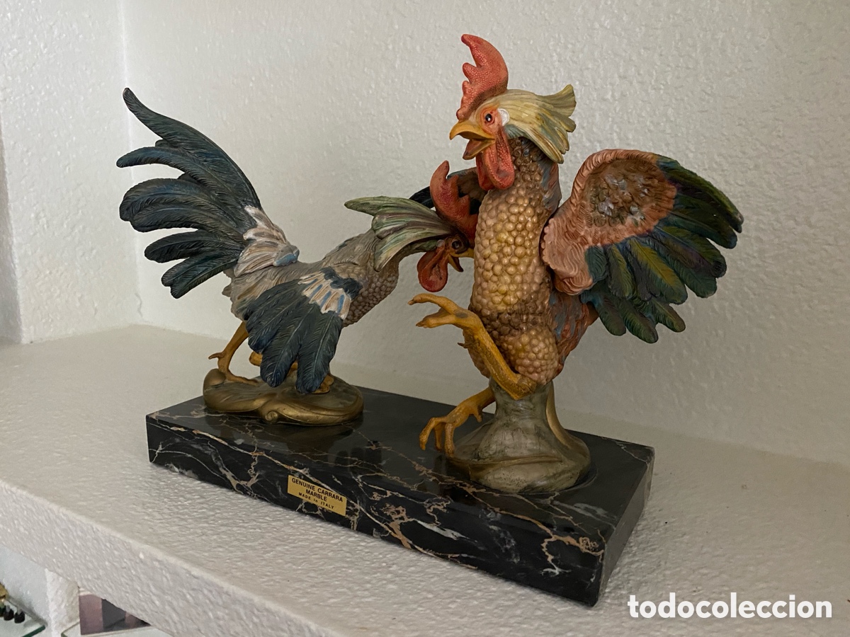 Antig&uuml;edades: Gallos sobre base de m&aacute;rmol - Foto 4